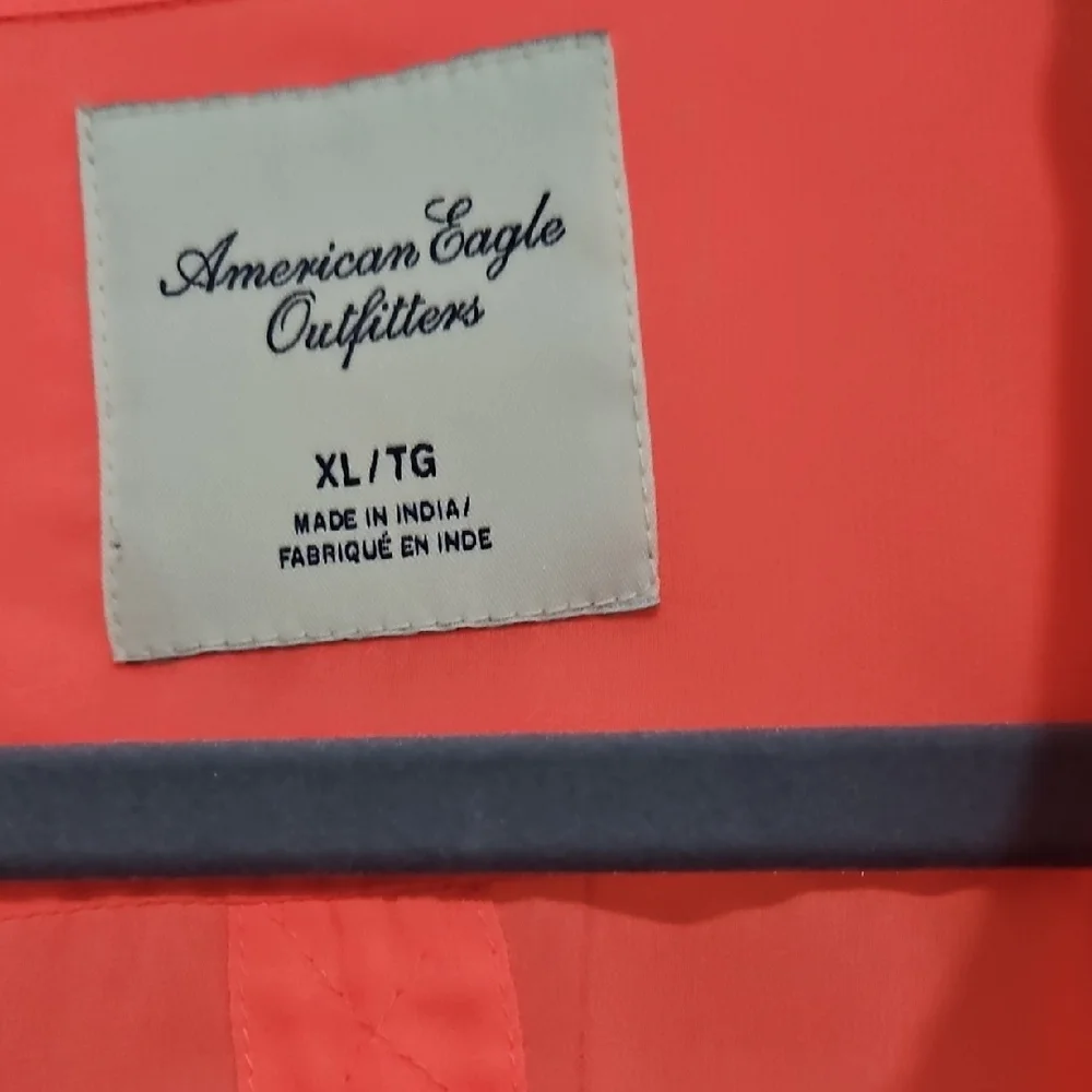 American Eagle Outfitters Bright Coral Long-Sleeve Button-Down Shirt - Picture 2 of 3